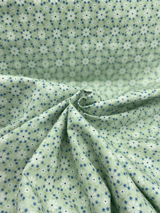 0,5 m Baumwoll-Webware geblümt grün/blau „Emilie“ Vintage Mood