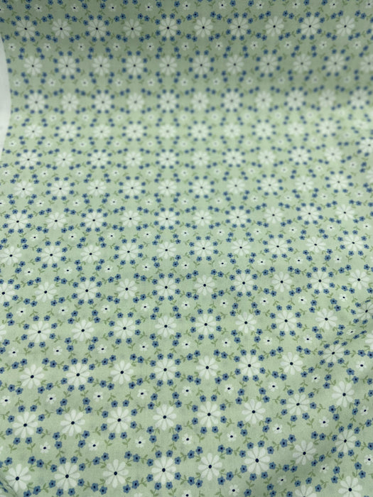 0,5 m Baumwoll-Webware geblümt grün/blau „Emilie“ Vintage Mood